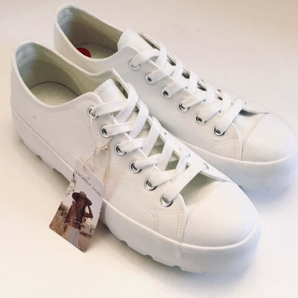 SINCERELY JULES VASCO White Canvas Platform Sneakers Low Cut Lace-up Size-10 NEW - Picture 3 of 15